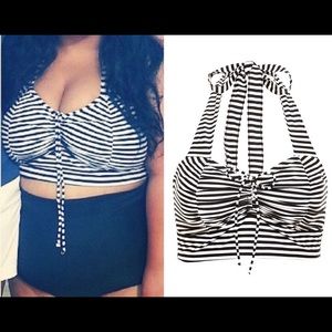 Torrid Stripe Black White Swim Halter Top Size 2